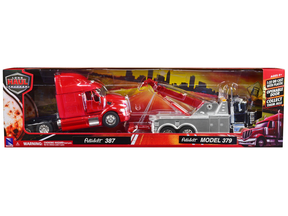 Peterbilt 379 Tow Truck Black Peterbilt 387 Truck 1/32 Diecast Model - New Ray