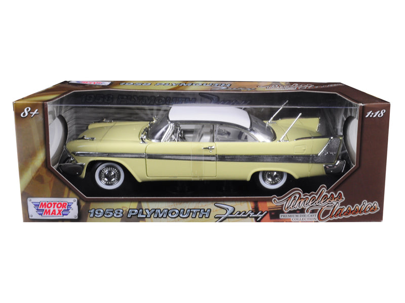 1958 Plymouth Fury "Timeless Classics" Yellow with White Top 1/18 Diecast Model Car by Motormax <h2>1958 Motormax</h2> <p>High-quality perfect for collectors and enthusiasts. Features detailed interio