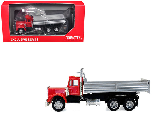 Peterbilt Dump Truck with Red Cab 1/87 (HO) Plastic Model by Promotex T&y
