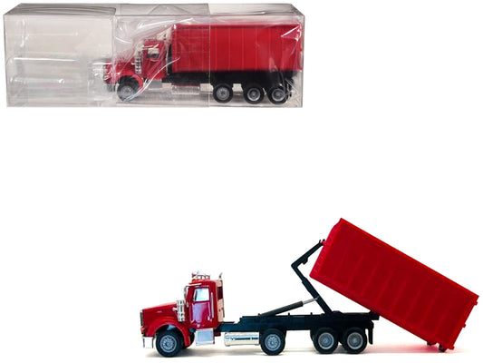 Peterbilt 367 Roll-Off Dump Truck Red with Red Box 1/87 (HO) Plastic Model Car by Promotex T&y