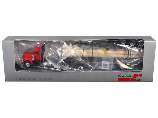 Peterbilt Super B Log Truck and Trailer Red with Log Accessories 1/87 (HO) Plastic Model Car by Promotex T&y