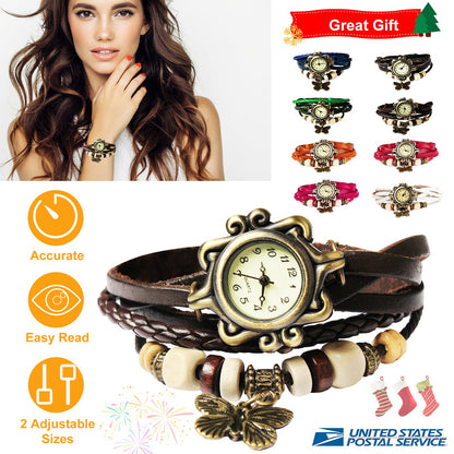 Vintage Women\'S Watch Bohemian Handmade Leather Quartz Wrist Fashion