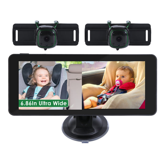 1080P Baby Car Camera For 2 Kids Dual Channel Monitor Rear Facing Seat With 120
