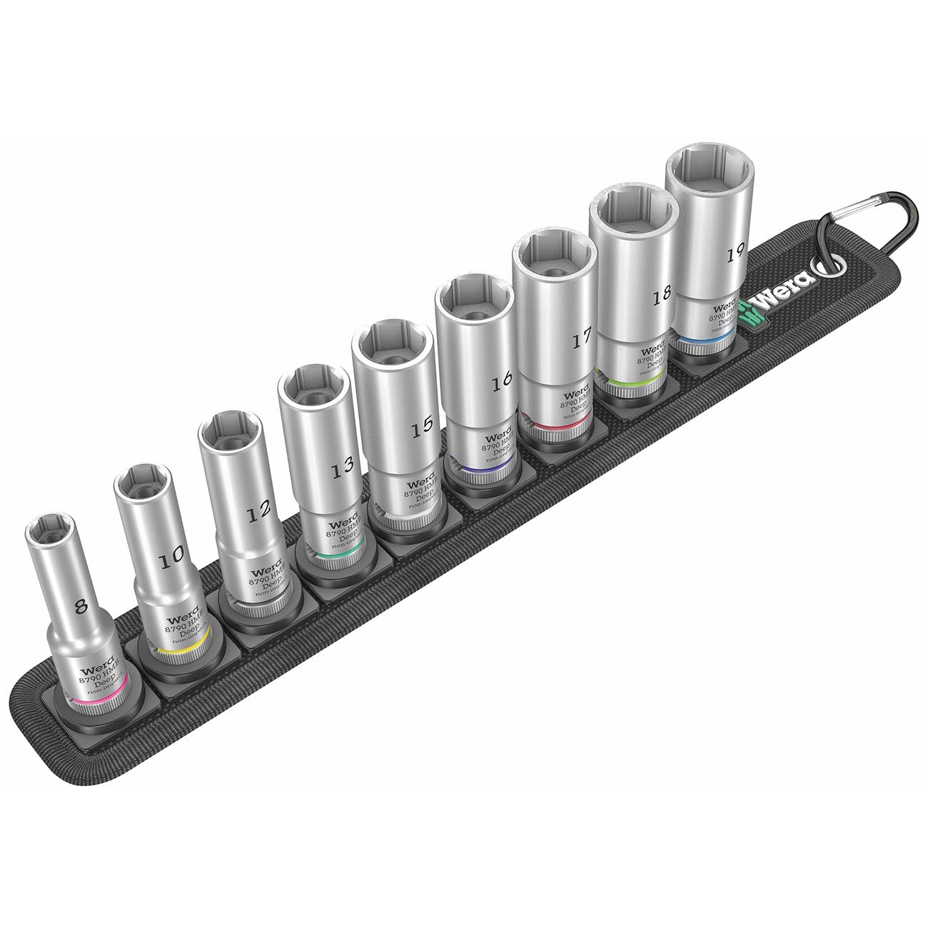 Wera 3/8" Drive Metric Deep Socket Set with Holding Function on Storage Belt (9-Piece)