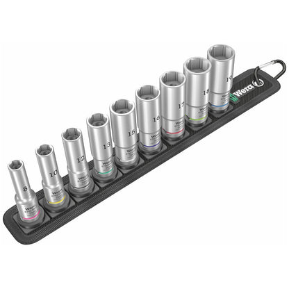 Wera 3/8" Drive Metric Deep Socket Set with Holding Function on Storage Belt (9-Piece)