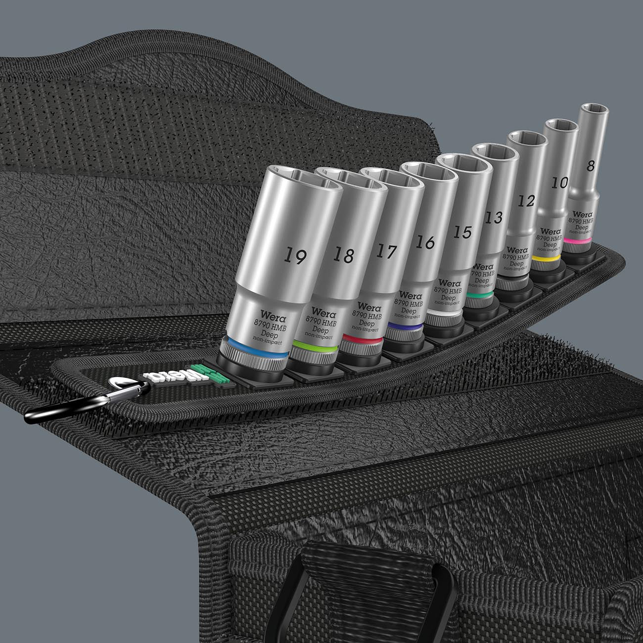 Wera 3/8" Drive Metric Deep Socket Set with Holding Function on Storage Belt (9-Piece)