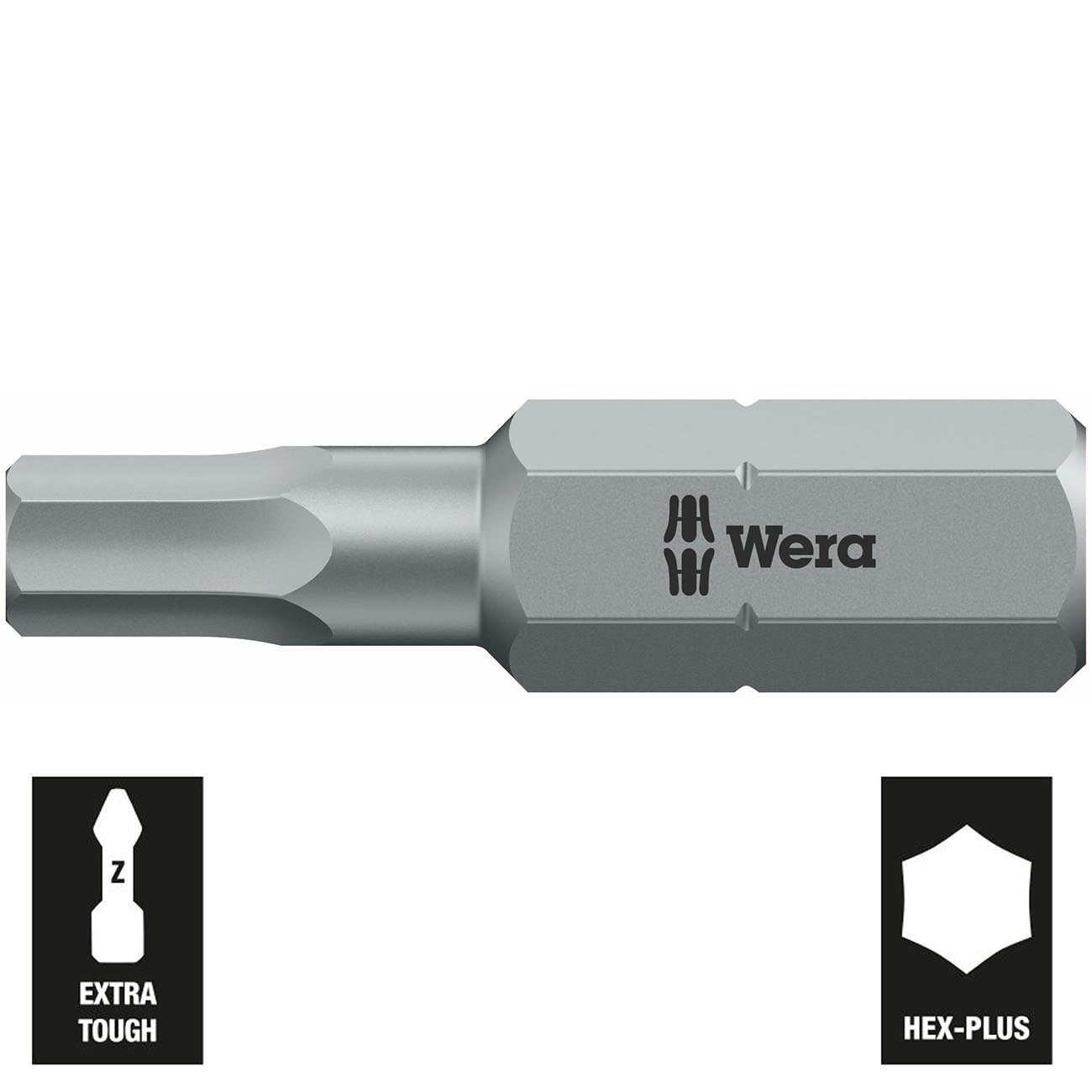 Wera 1/4" Drive Hex-Plus Bit: 2mm x 25mm