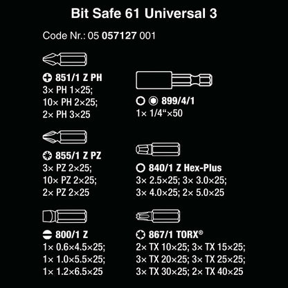 Wera Universal Bit-Safe with Assorted Bit Set (61 Piece)