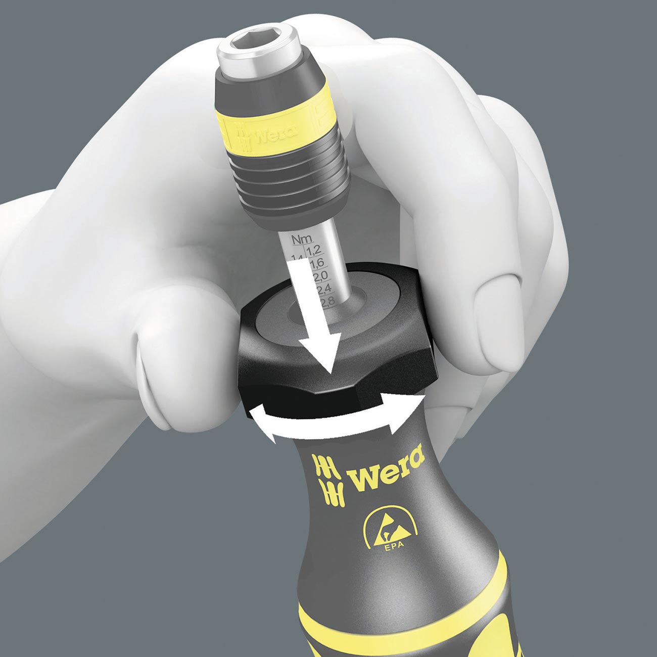Wera ESD Safe Adjustable Torque Screwdriver (0.3 - 1.2 NM) with Quick Release Chuck (NM Scale)