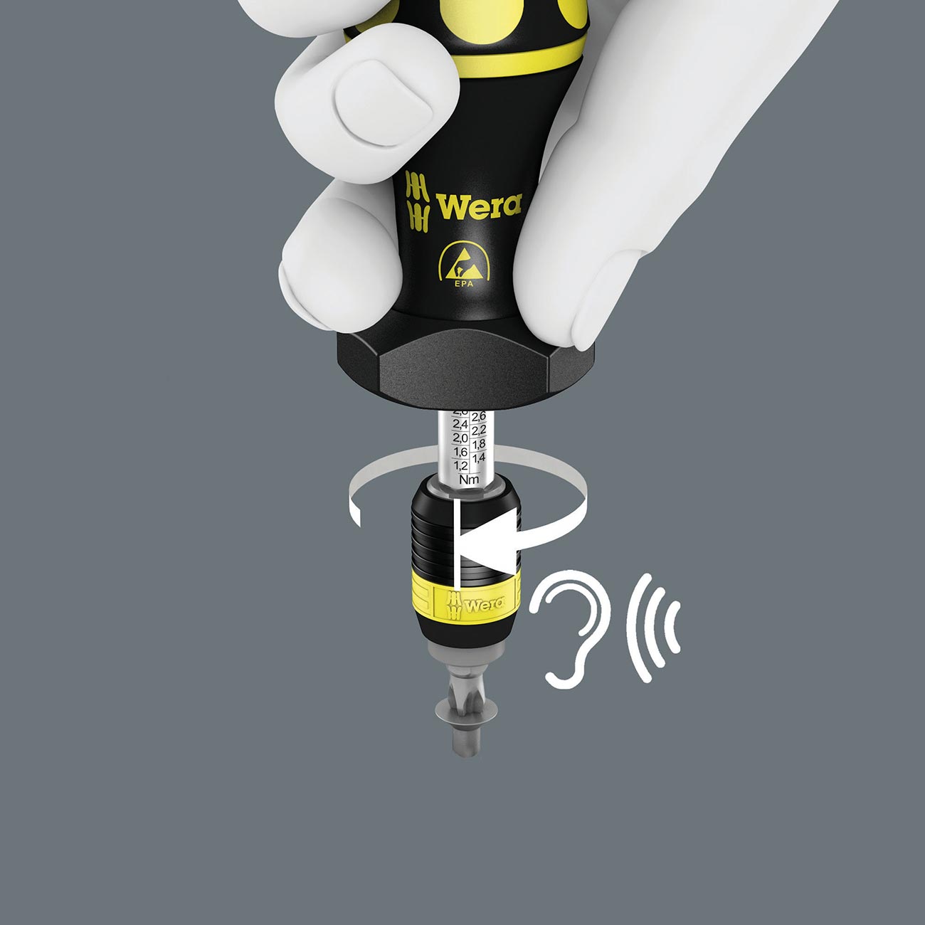 Wera ESD Safe Adjustable Torque Screwdriver (0.3 - 1.2 NM) with Quick Release Chuck (NM Scale)