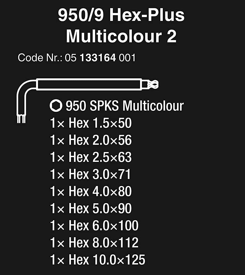 Wera Metric Hex-Plus Short Shaft Allen Wrench Set (9-Piece Set) - Color Coded