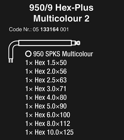 Wera Metric Hex-Plus Short Shaft Allen Wrench Set (9-Piece Set) - Color Coded