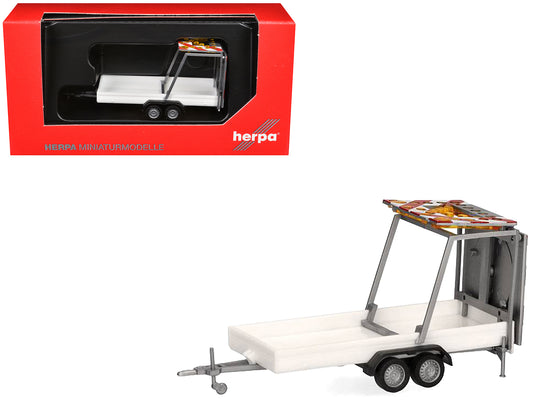 Road Maintenance Trailer White with Striped Top 1/87 (HO) Plastic Model by Promotex T&y