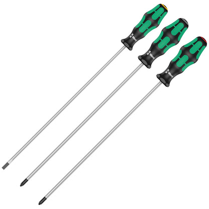 Wera Kraftform Plus Long Shaft Screwdrivers - 300 mm Long Shafts (3 Piece Set)