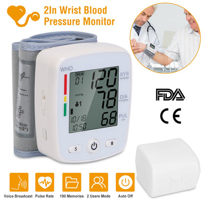 Blood Pressure Monitor Wrist Digital High Cuff Heartbeat Tester W/ 90X2 Reading