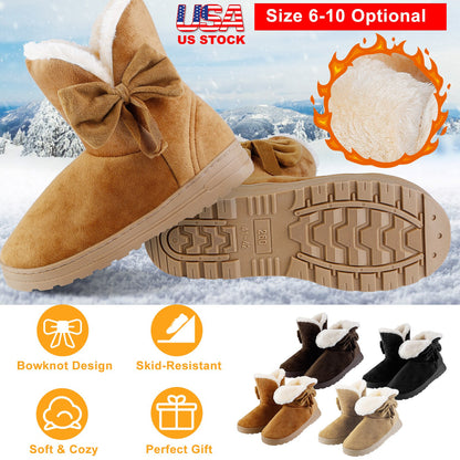 Women Ladies Snow Boots Super Soft Fabric Mid-Calf Winter Shoes Thickened Plush