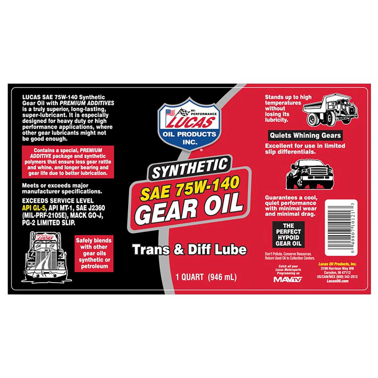Lucas Oil Synthetic SAE 75W-140 Transmission/Differential