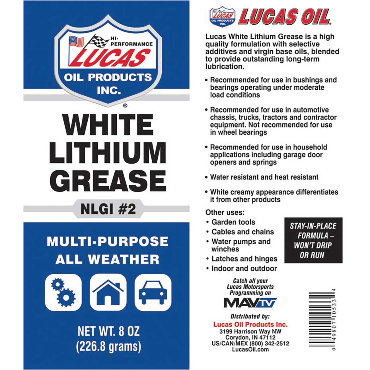 Lucas Oil White Lithium Grease - 8 oz Tube