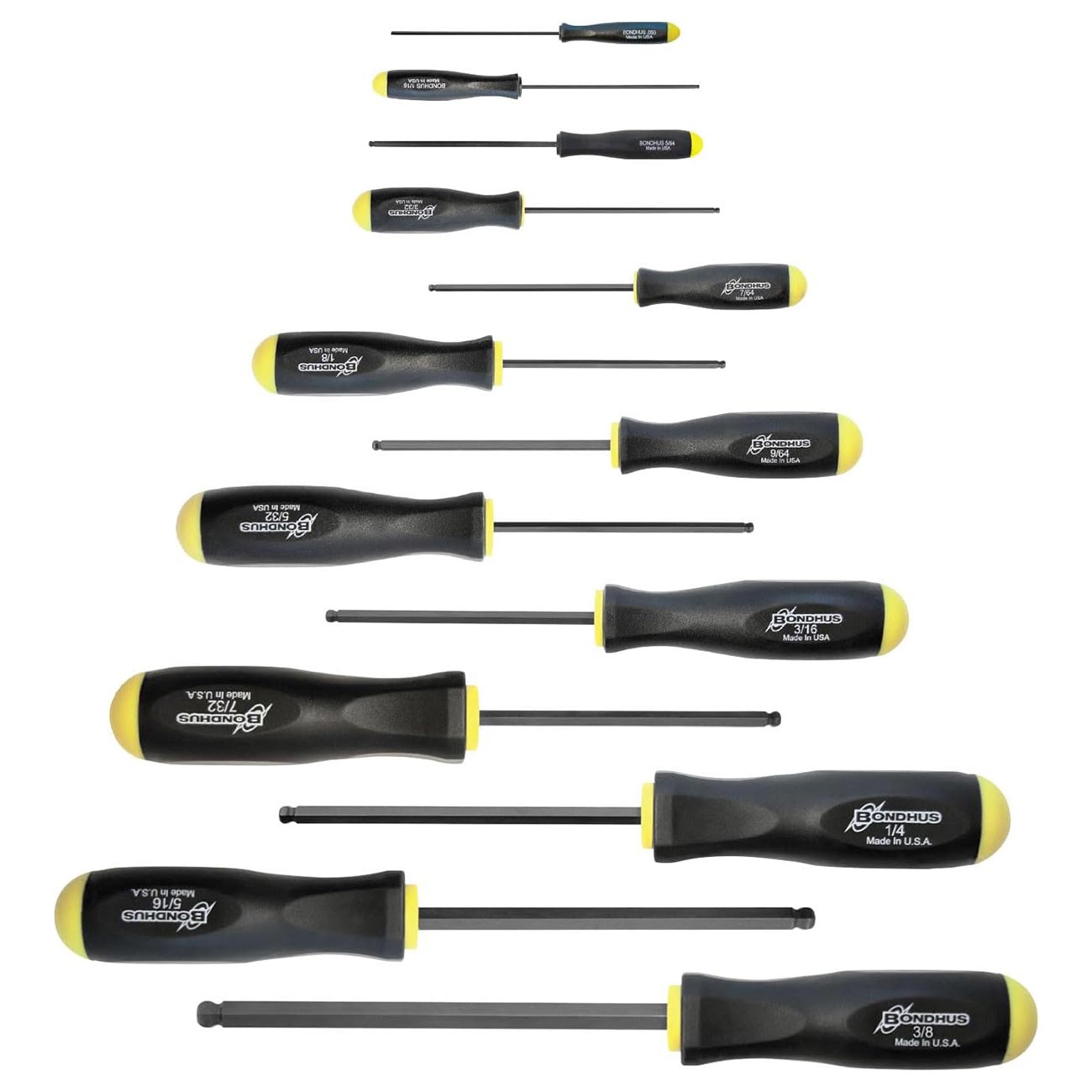 Bondhus Balldriver SAE HEX Ball End Screwdrivers .050" to 3/8" (13 Piece)