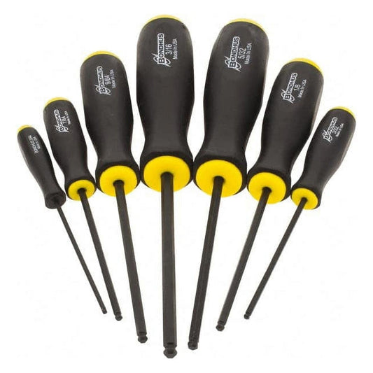 Bondhus Balldriver SAE HEX Ball End Screwdrivers 5/64" to 3/16" (7 Piece)
