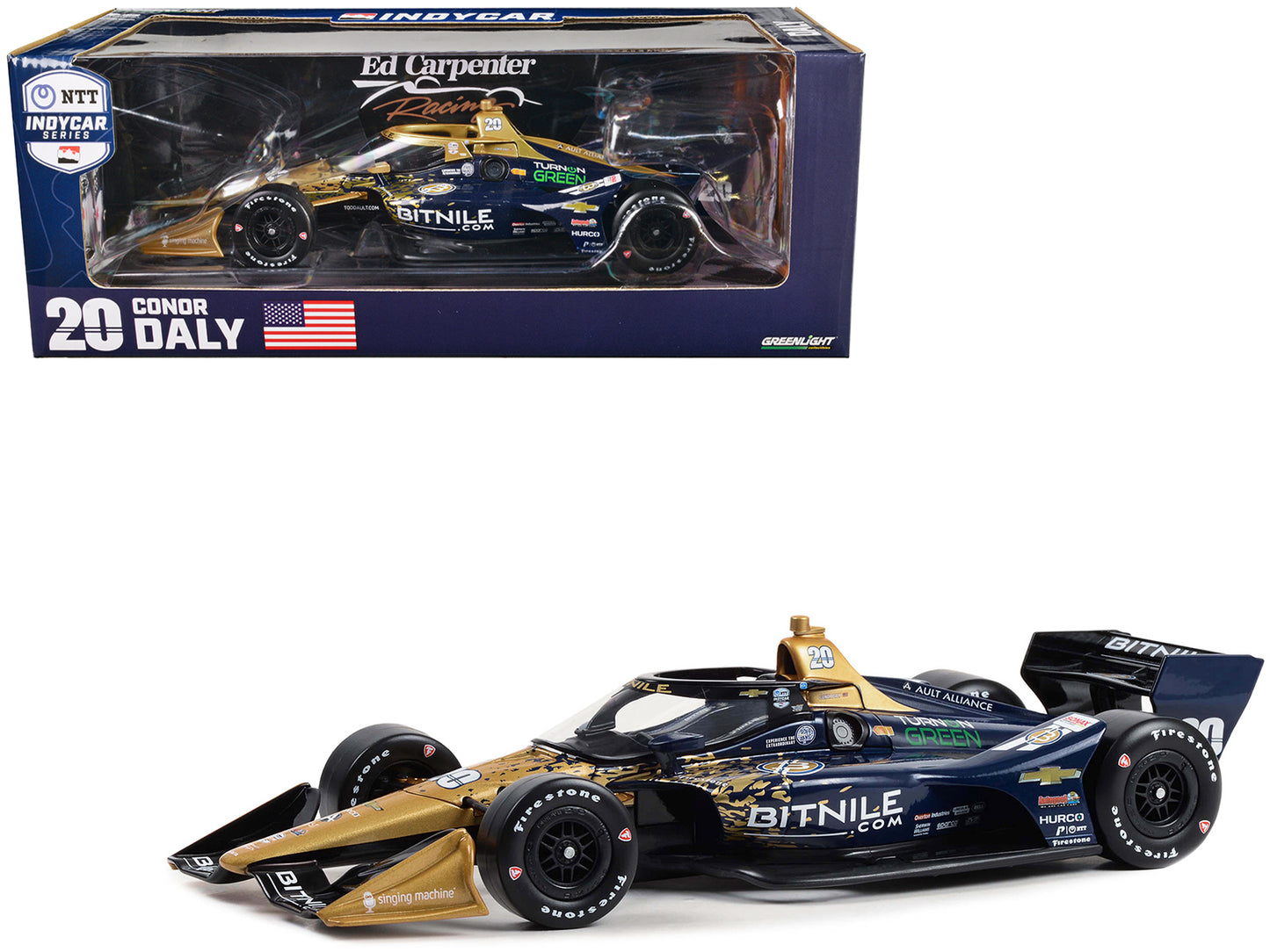 GreenLight Dallara IndyCar #20 Conor Daly "Bitnile" Ed Carpenter Racing (Road Course Configuration) "NTT Series" (2023) 1/18 Diecast Model Car by <h2>Dallara Greenlight</h2> <p>High-quality perfect fo