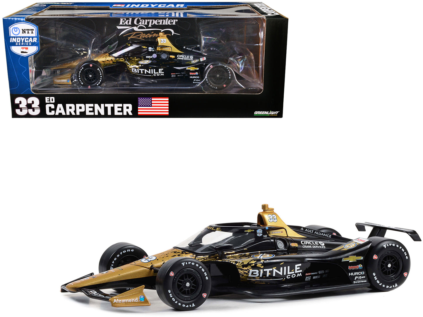 GreenLight Dallara IndyCar #33 Ed Carpenter "Bitnile" Racing "NTT Series" (2023) 1/18 Diecast Model Car by <h2>Dallara Greenlight</h2> <p>High-quality perfect for collectors and enthusiasts. Features