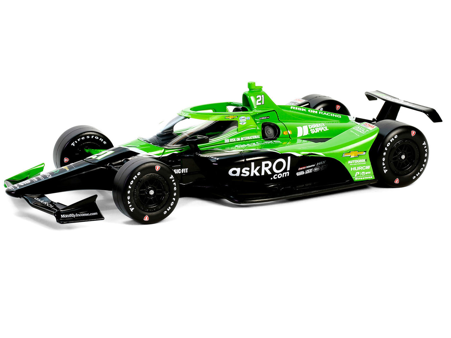 GreenLight Dallara IndyCar #21 Rinus VeeKay "Risk On International" Ed Carpenter Racing "NTT Series" (2024) 1/18 Diecast Model Car by <h2>Dallara Greenlight</h2> <p>High-quality perfect for collectors