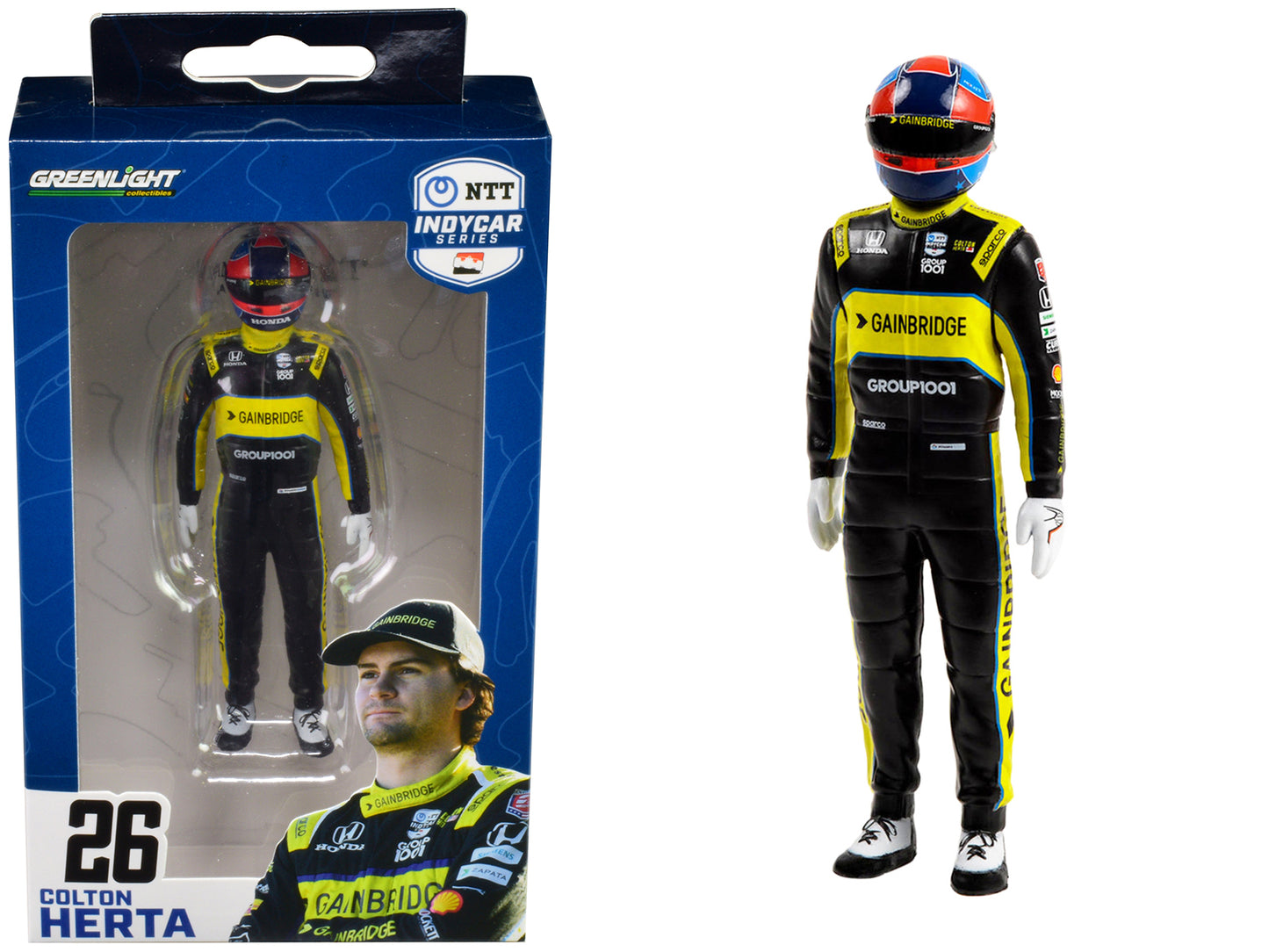 GreenLight "NTT IndyCar Series" #26 Colton Herta Driver Figure "Gainbridge - Andretti Autosport" for 1/18 Scale Models by <h2>"NTT Greenlight</h2> <p>High-quality diecast model car perfect collectors