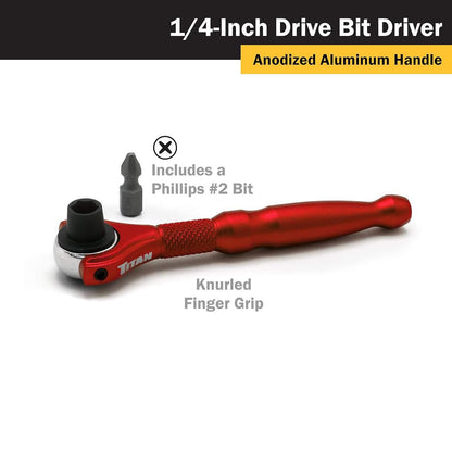 Titan 1/4" Drive x 4" Swivel Head Micro Bit Driver (Red)