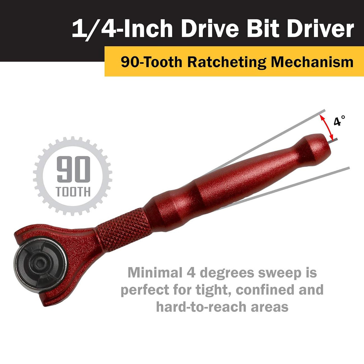 Titan 1/4" Drive x 4" Swivel Head Micro Bit Driver (Red)