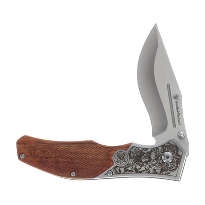 Smith & Wesson Unwavered Recurved Assisted Open Pocket Knife with Engraved Rosewood Handle