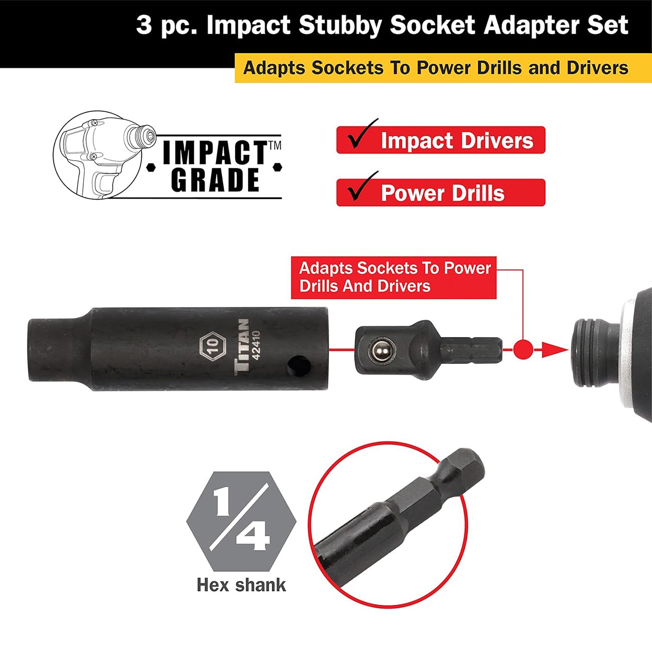 Titan Impact Stubby Socket Adapter Set (3 Piece)