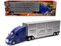 Kenworth T680 Truck Blue Metallic with Livestock Trailer Chrome "Long Haul Trucker" Series 1/32 Diecast Model by New Ray