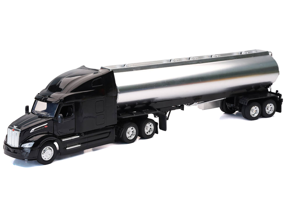 Peterbilt 579 Truck Black Tanker Trailer Silver 1/32 Diecast Model - New Ray