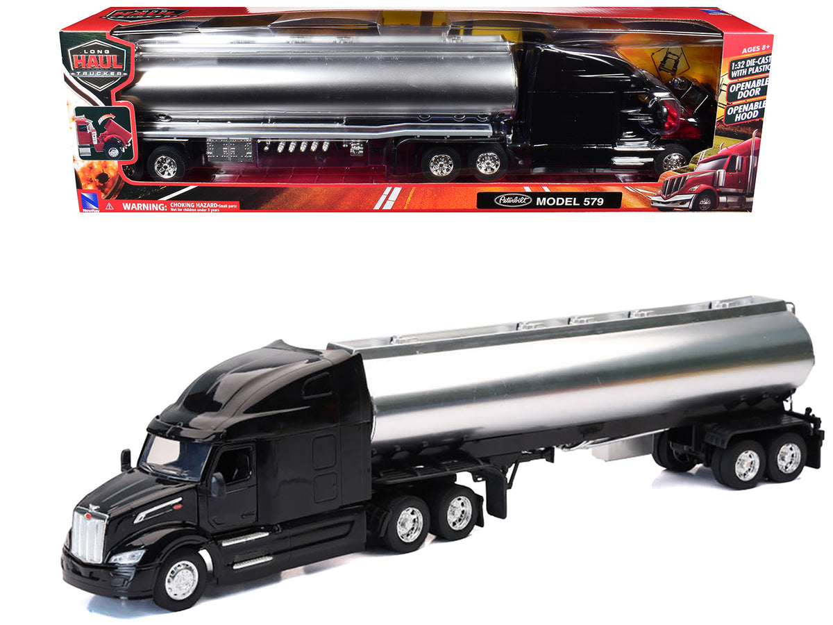 Peterbilt 579 Truck Black Tanker Trailer Silver 1/32 Diecast Model - New Ray