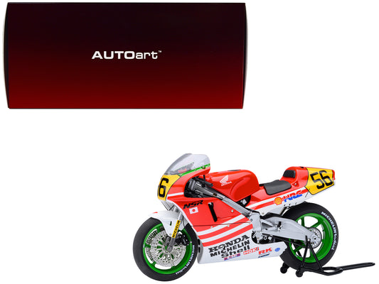 Honda NSR500 WGP500 Motorcycle #56 Red and White with Helmet "Baribari Legend" (1986) OVA 1/12 Model by Autoart T&y