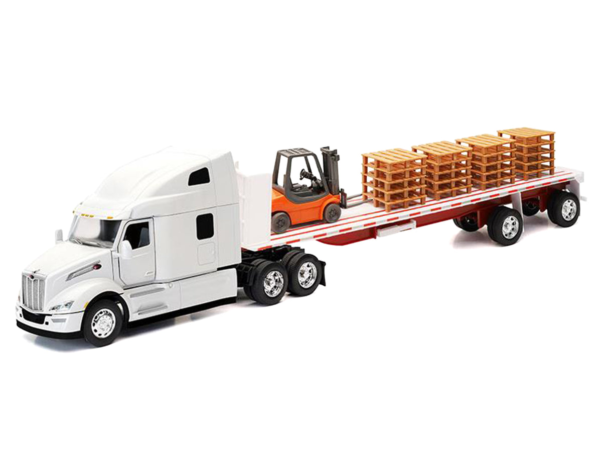 Peterbilt 579 Truck White Flatbed Trailer White 1/32 Diecast Model - New Ray