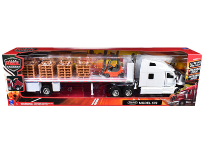 Peterbilt 579 Truck White Flatbed Trailer White 1/32 Diecast Model - New Ray