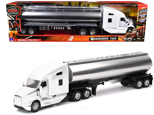 Kenworth T680 Truck White with Oil Tanker Trailer Chrome "Long Haul Trucker" Series 1/32 T&y Diecast Model by New Ray