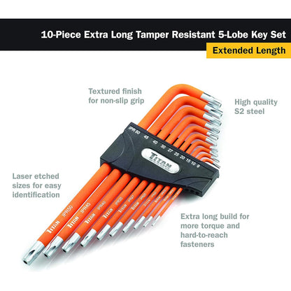 Titan Tamper Resistant (Security Pentalope) 5-Lobe Key Set (10 Piece Set)