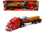 Kenworth T680 Truck Red and Flatbed Trailer with Forklift and Hay Load "Long Haul Trucker" Series 1/32 Diecast Model by New Ray