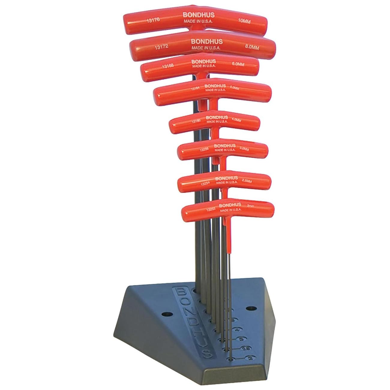 Bondhus Balldriver Metric HEX Ball End T-Handle Wrenches with Stand 2 to 10mm (8 Piece)