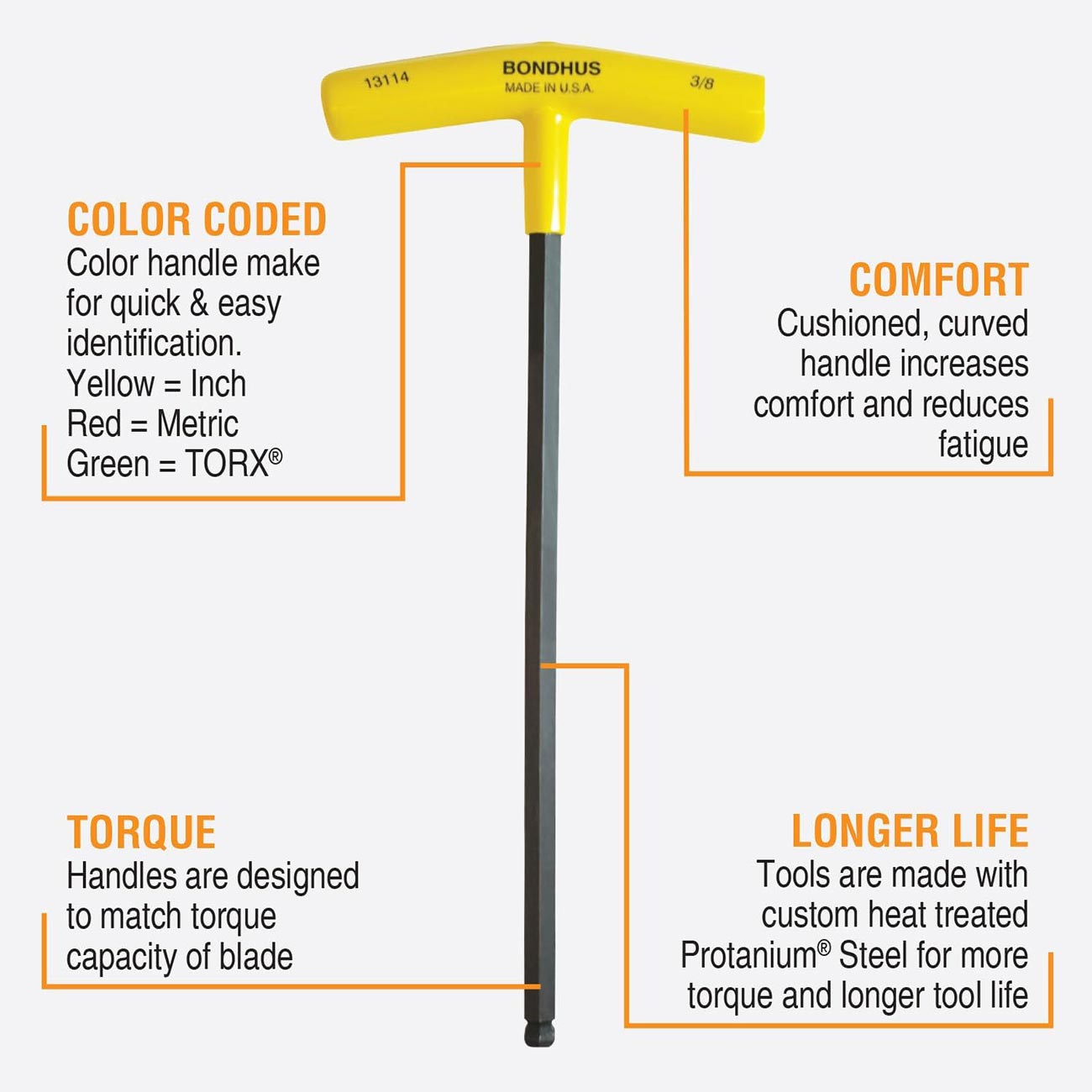 Bondhus Balldriver SAE Ball End HEX Long T-Wrenches 3/32" to 3/8" (10 Piece)