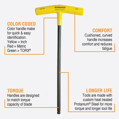 Bondhus Balldriver SAE Ball End HEX Long T-Wrenches 3/32" to 3/8" (10 Piece)