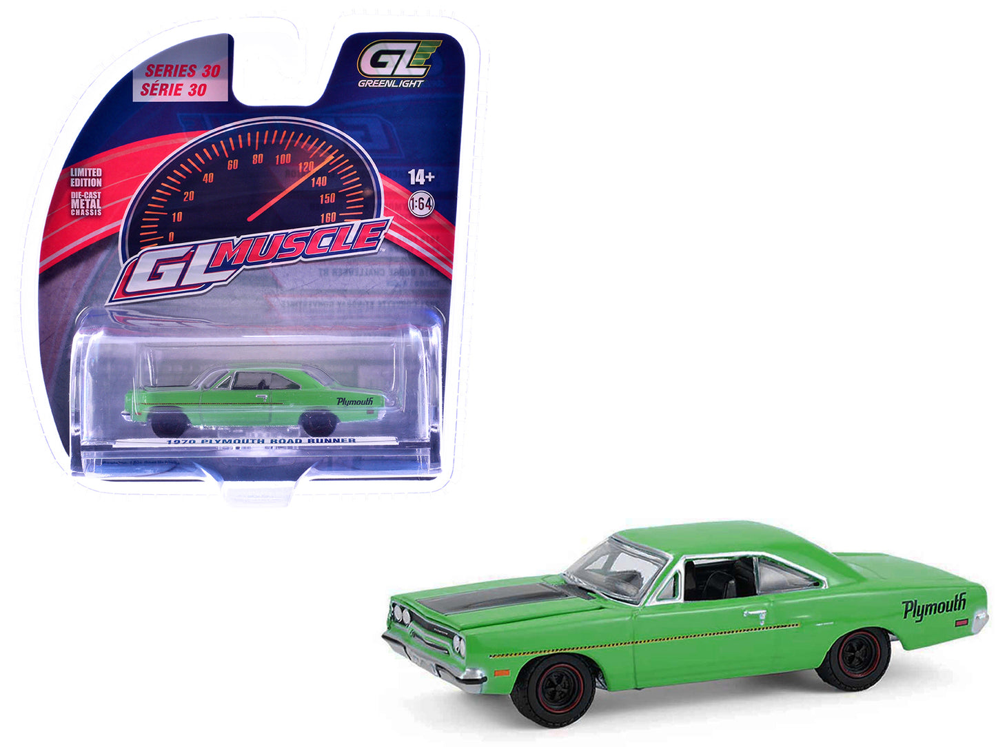 GreenLight 1970 Plymouth Road Runner Green with Black Hood Stripe "GreenLight Muscle" Series 30 1/64 Diecast Model Car by <h2>1970 Greenlight</h2> <p>High-quality perfect for collectors and enthusiast