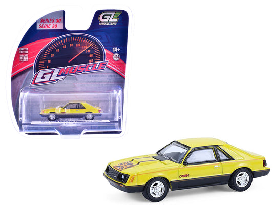 1979 Ford Mustang Cobra Fastback Bright Yellow with Cobra Good Graphics "GreenLight Muscle" Series 30 1/64 T&y Diecast Model Car by Greenlight