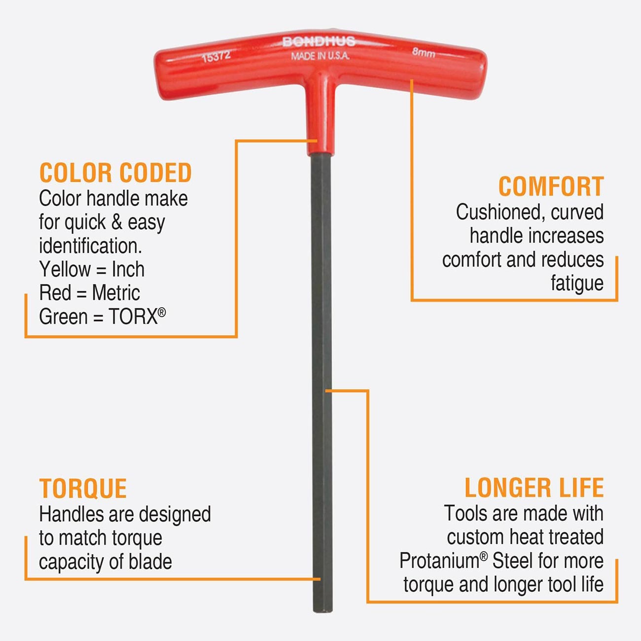 Bondhus Metric HEX T-Handle Wrenches with Stand 2 to 10mm (8 Piece)