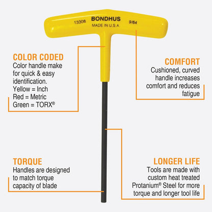 Bondhus Balldriver SAE HEX Long T-Handle Wrenches  3/32" to 3/8" (10 Piece)