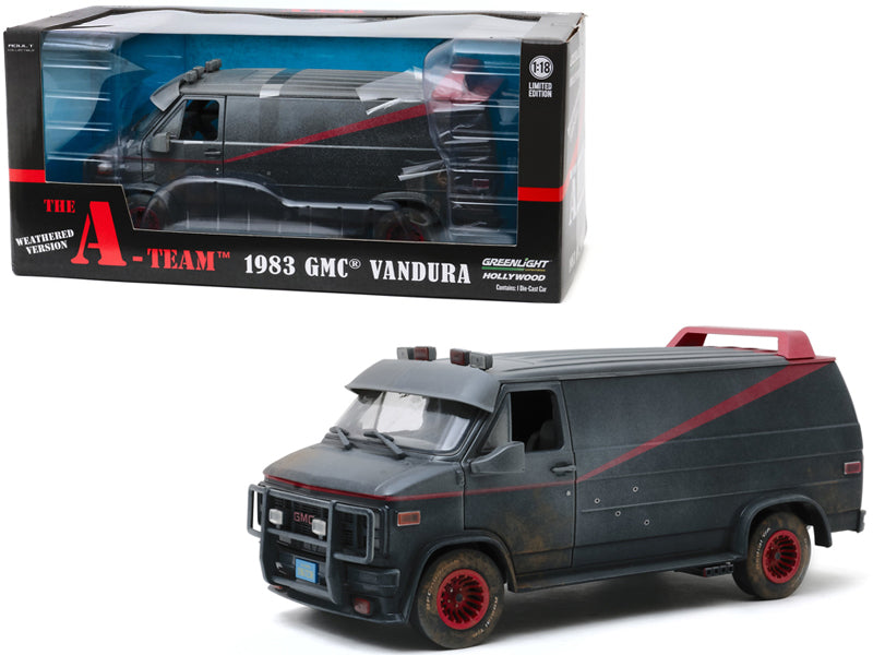1983 GMC Vandura Black Weathered Version with Bullet Holes "The A-Team" (1983-1987) TV Series 1/18 T&y Diecast Model Car by Greenlight
