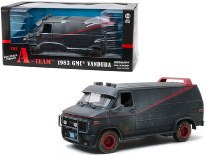 1983 GMC Vandura Black Weathered Version with Bullet Holes "The A-Team" (1983-1987) TV Series 1/18 T&y Diecast Model Car by Greenlight